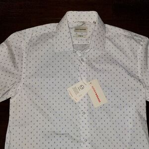 Lucky Brand Men's White Patterned LS Shirt Wrinkle Resistant Stretch Slim Fit M